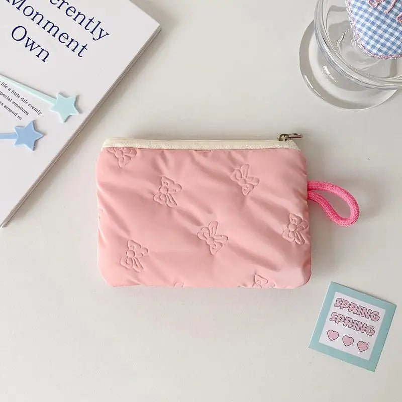 Heart Bow Coin Purse Zipper Cosmetic Pouch – Mini Organiser Zipper Coin Purse Oasis Select Bow Pink