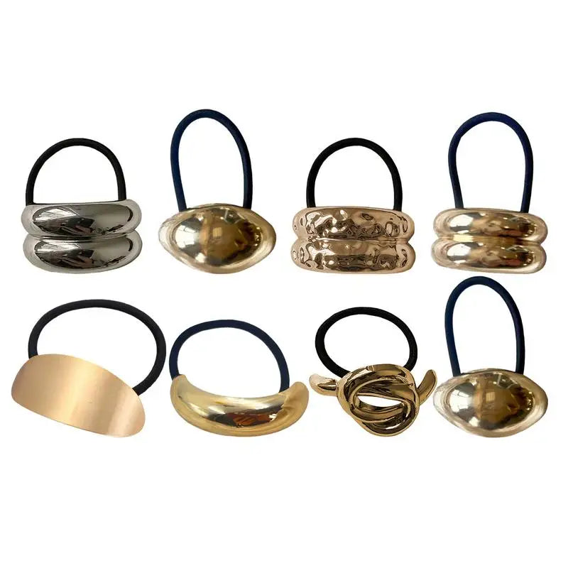 Metal Hair Ties 4X Geometric Elastic Hair Ropes Fashion Gold Hair Cuff Wrap Decorative Hair Bands Ponytail Holders for Women Oasis Select