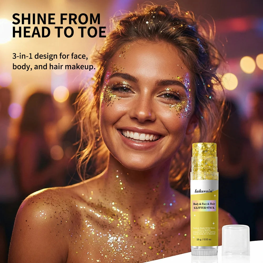 Shiny Glitter Gel Stick Highlighter, Sparkling Sequins Pearl White Pink Eyeshadow, Face Body Brighten Makeup for Stage & Daily L Oasis Select