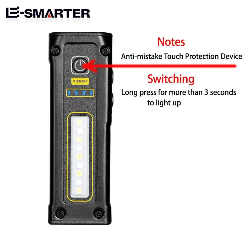 MINI Portable Rechargeable LED Flashlight Outdoor Emergency Service Lamp with Magnetic Powerful Long Range Flashligt for Fishing Oasis Select (Black)STD01