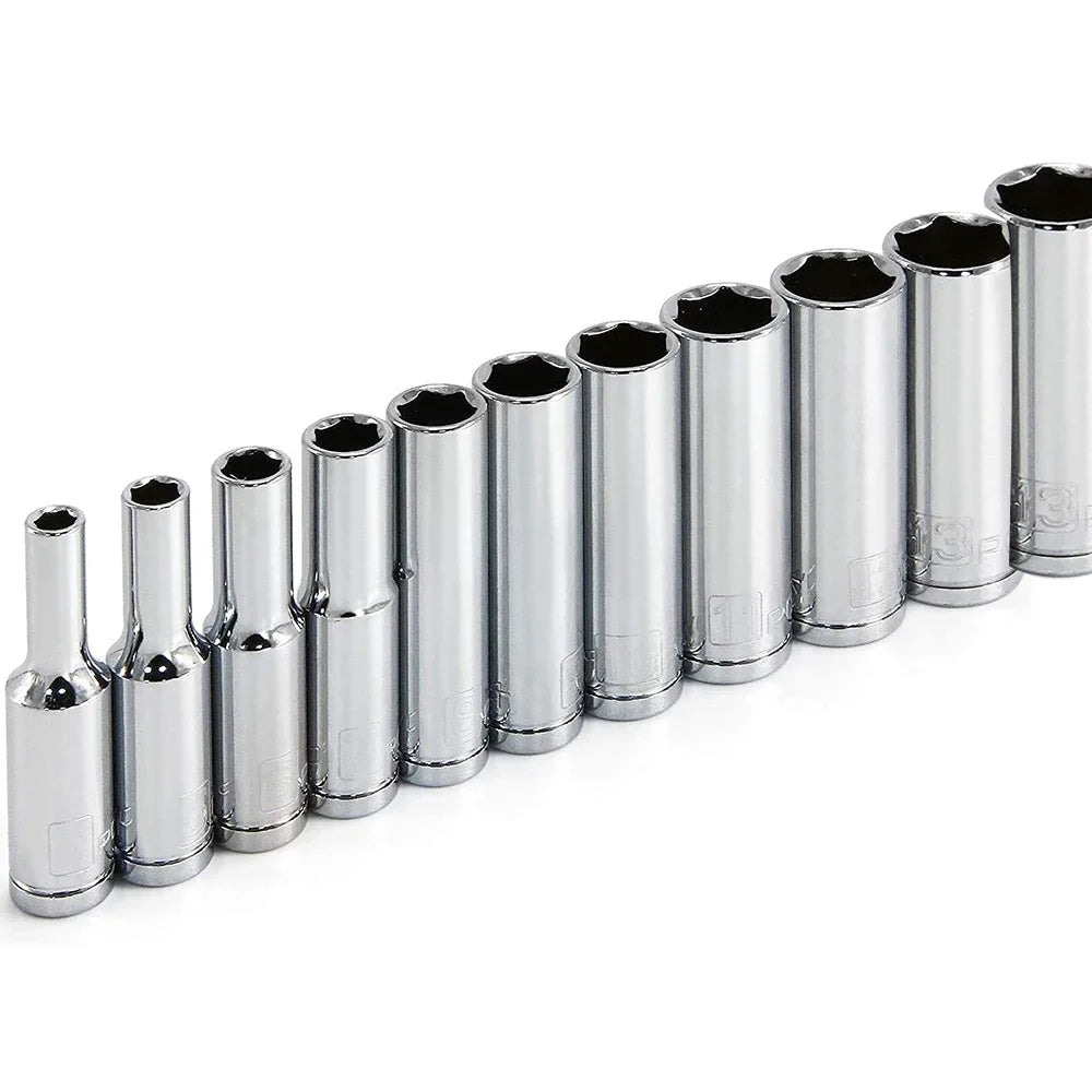 11pcs Metric Long Chrome Socket Set 1/4-Inch Drive 6-Point Deep Socket From 4 Mm To 14 Mm Professional Grade Oasis Select 1set 4-14mm