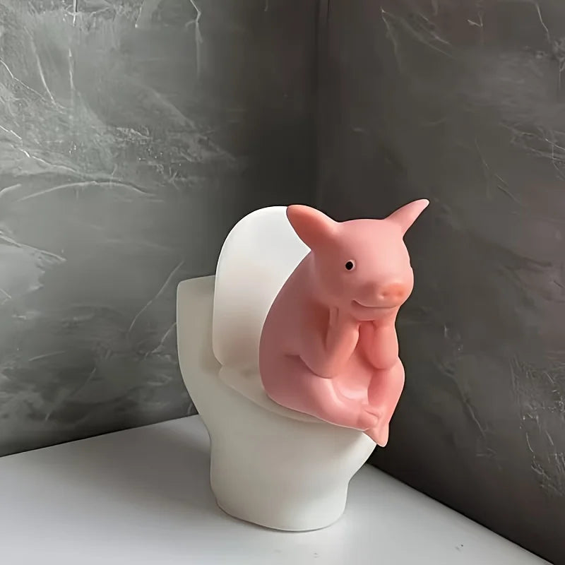 Cute Pig Figurine on The Toilet - a Whimsical Bathroom Desk Decoration That Relieves Stress And Serves As an Exquisite Ornament Oasis Select