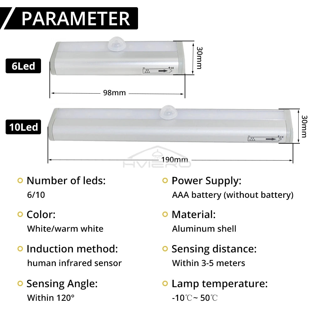 PIR Motion Sensor Cabinet Light – 6 or 10 LED Night Light