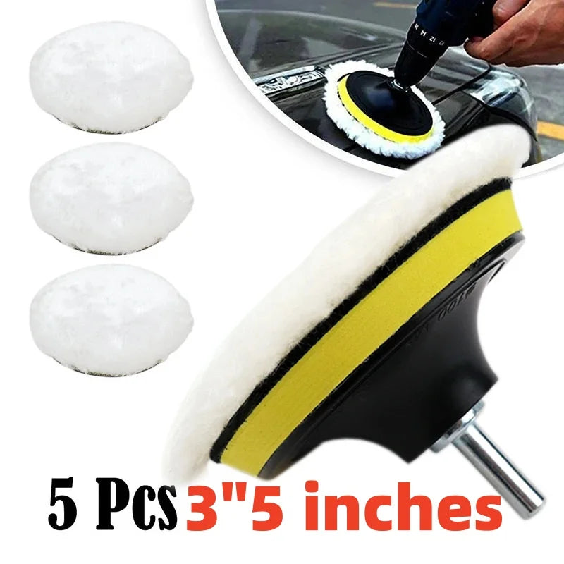 5-Pack Wool Car Polish & Wax Buffing Pads 3/5 Inch Kit Car Buffing Pad Kit Oasis Select