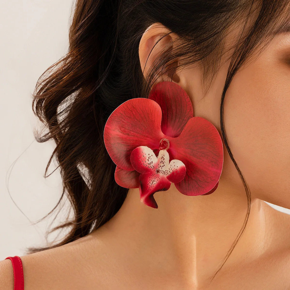 IngeSight.Z Classic Pink Butterfly Orchid Pendant Earrings Exaggerated Large Flower Earrings for Women 2024 Ear Jewelry Gift Oasis Select RED