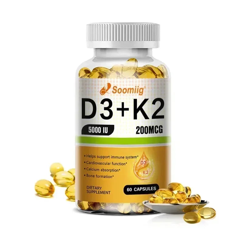 Vitamin D3 5000IU and 200 Mcg Vitamin K2 (MK-7) Capsules for Calcium Absorption, Bone Regeneration, Immune Support, Easy To Melt Oasis Select 60 count-1 bottle