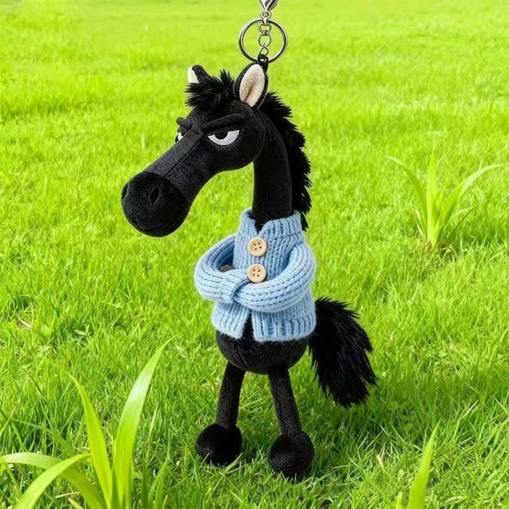 Black Plush Horse Keychain Backpack Pendant Decoration Year of The Horse New Year's Gifts for Boys and Girls 1pcs Oasis Select Blue
