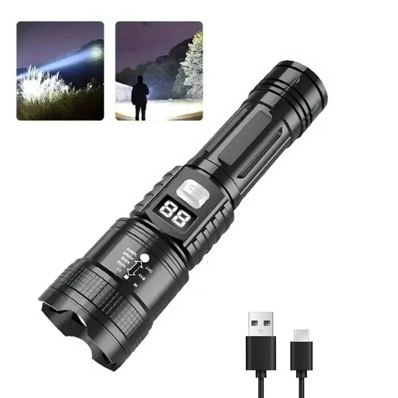 10000LM High Power Led Flashlight Rechargeable Long Range Zoom Tactical Torch Light Outdoor Emergency Camping Fishing Lantern Oasis Select 1pc
