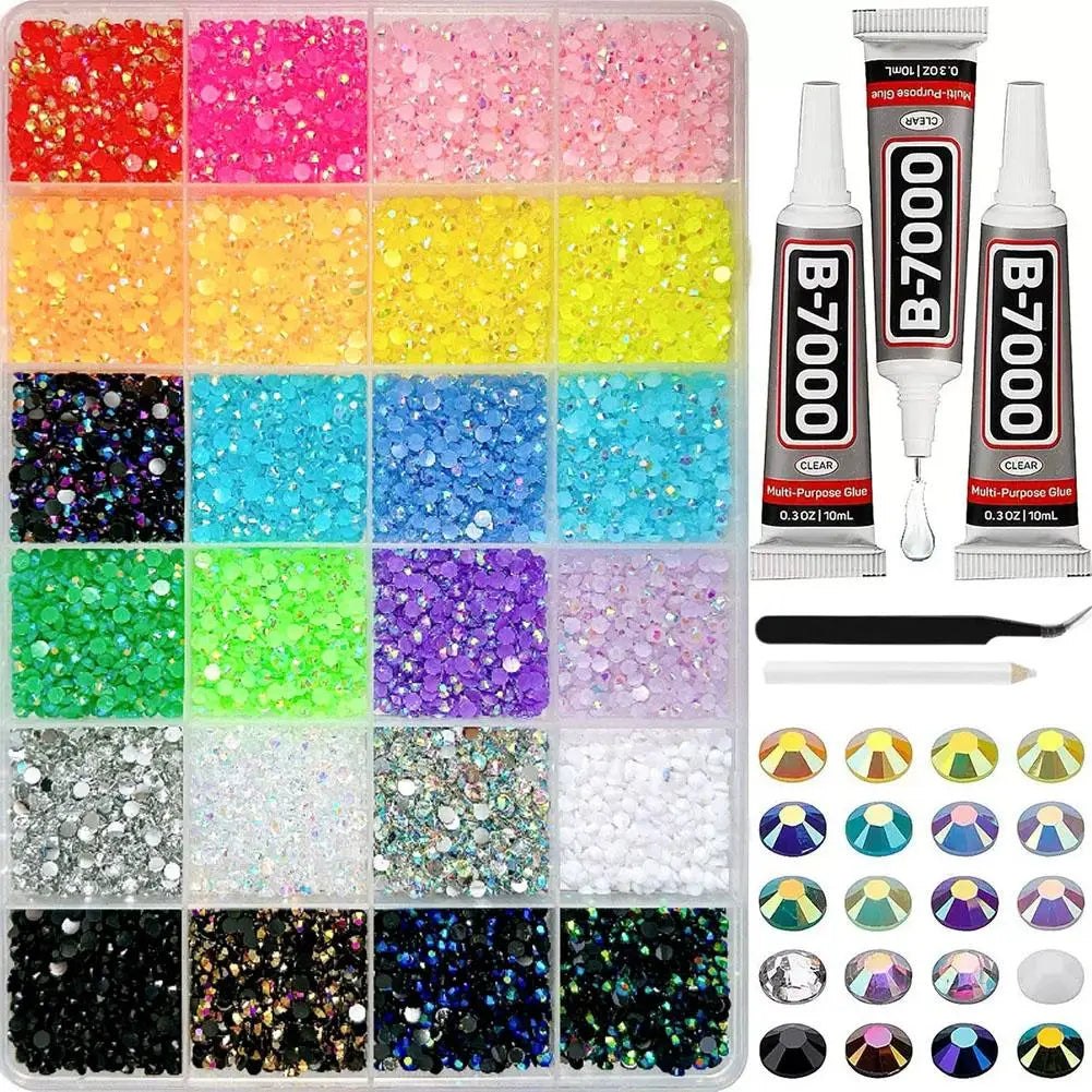 24/28 Girds Nail Charms, Nail Rhinestones Kit for Bedazzling, 3D Charms for Nails, Colorful Rhinestones Charms for Nails& Crafts Oasis Select B-24 grid kit