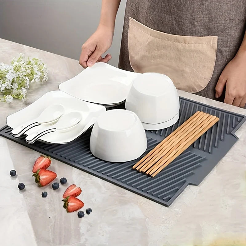 1pc Large Silicone Dish Drying Mat Heat Resistant Non-Slip Folding Drainer Pad for Kitchen Sink Countertop Kichen Accessories Oasis Select