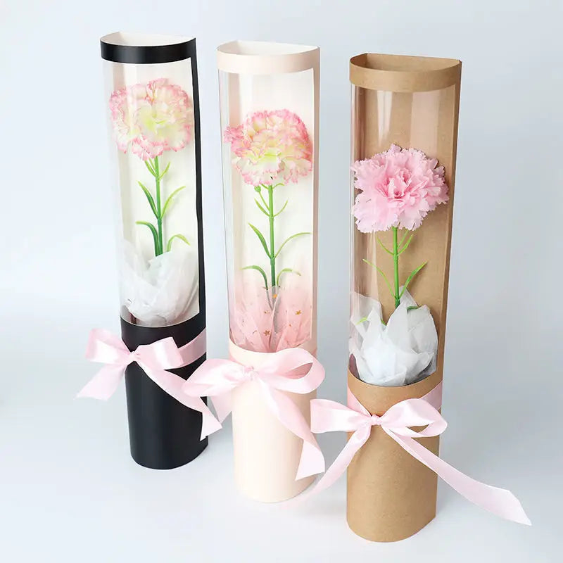 Flower Packaging Box Single Branch Rose Carnation Bouquet Florist Wrapping Boxes Transparent Gifts Bag Mother's Day Decoration Oasis Select
