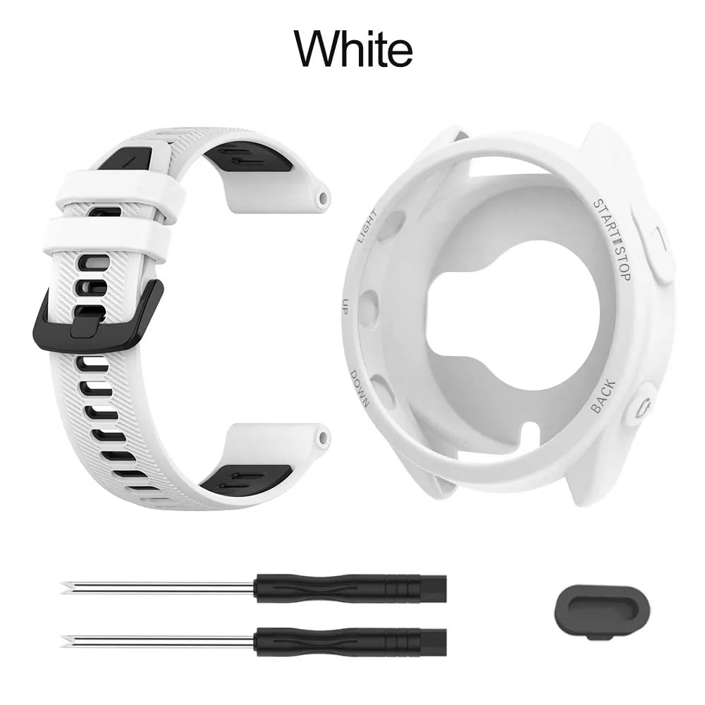 2-in-1 Silicone Case & Band for Garmin Forerunner 965 Smartwatch Band & Case Oasis Select White