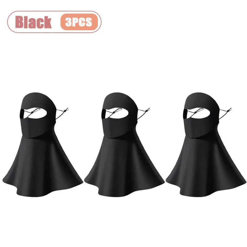 1-10PCS Ice Silk Face Mask Women Cooling Breathable UV Protection Eye Cover Summer Sun Mask Dustproof Stylish Face Gaiter Oasis Select Black-3PCS