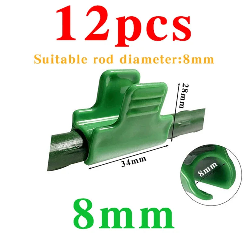 12Pcs Greenhouse Film Clamps Garden Tarpaulin Netting Tunnel Hoop Pipe Clamp Shed Row Cover Shading Frame Support Planting Tools Oasis Select Green-8mm(diameter)