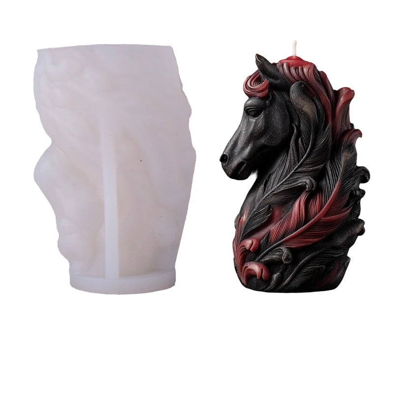 Mystical Red Feather Horse Head Silicone Mold with Exquisite Pegasus Feathers and Mane Details, 3D DIY Handmade Candle Mold Oasis Select