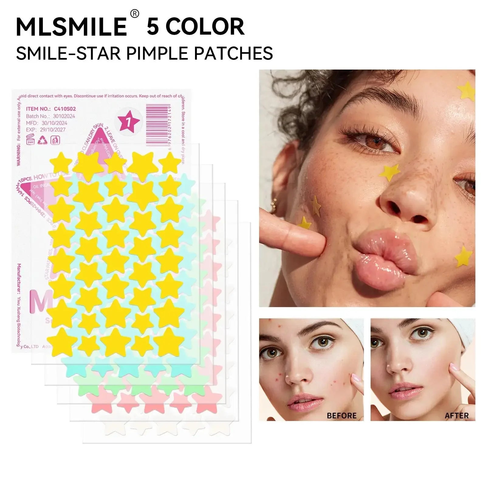 MLSMILE 40pc Star Hydrocolloid Blemish Patches – All Skin Tones Blemish Patches Oasis Select