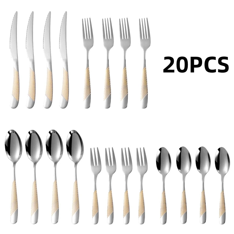 20pcs Stainless Steel Flatware Set for Wedding, Birthday, Bar & Bat Mitzvah - Elegant Cutlery with Dinner Knife, Fork, Spoon Oasis Select