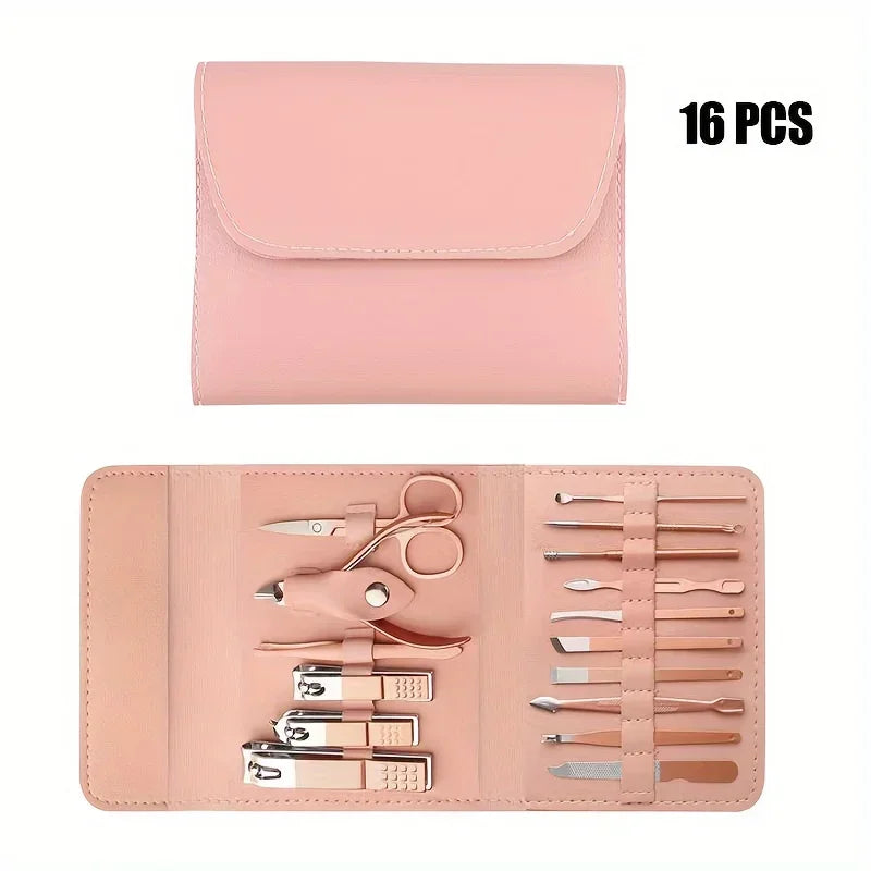 16pcs Professional Nail Clippers and Cuticle Nippers Set with Travel Case Manicure Set Pedicure Sets Nail Clippers Oasis Select