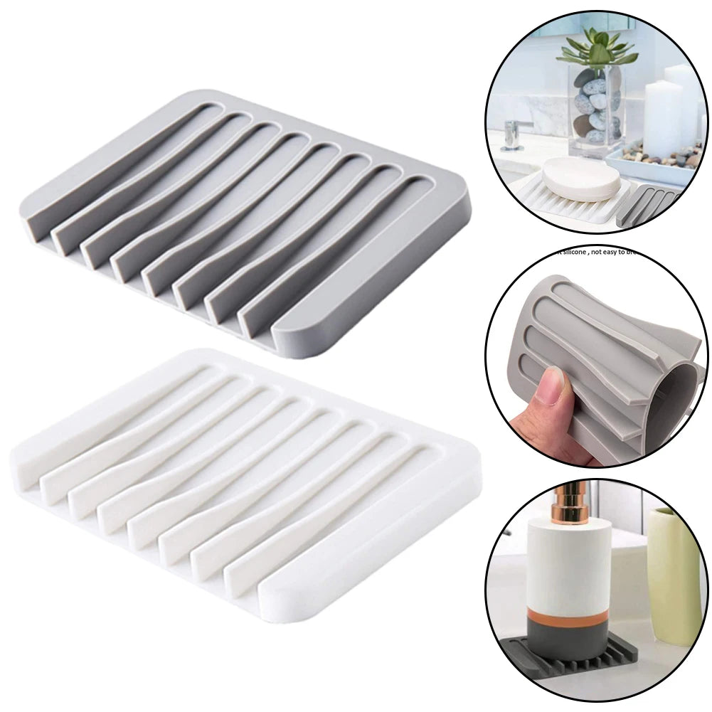 1/2pcs Silicone Self Draining Soap Dishes Kitchen Sink Soap Dish Sponge Tray Soap Holder Countertop Soap Dispenser Oasis Select