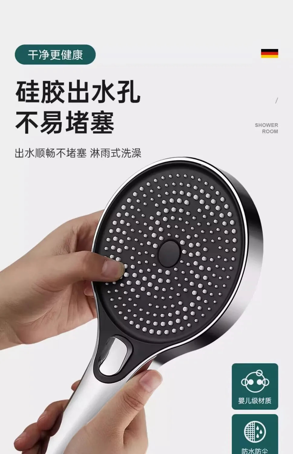 New High Pressure Big 130mm Shower Head Black 3 Modes Water Saving Spray Nozzle Massage Rainfall Shower Bathroom Accessories Oasis Select