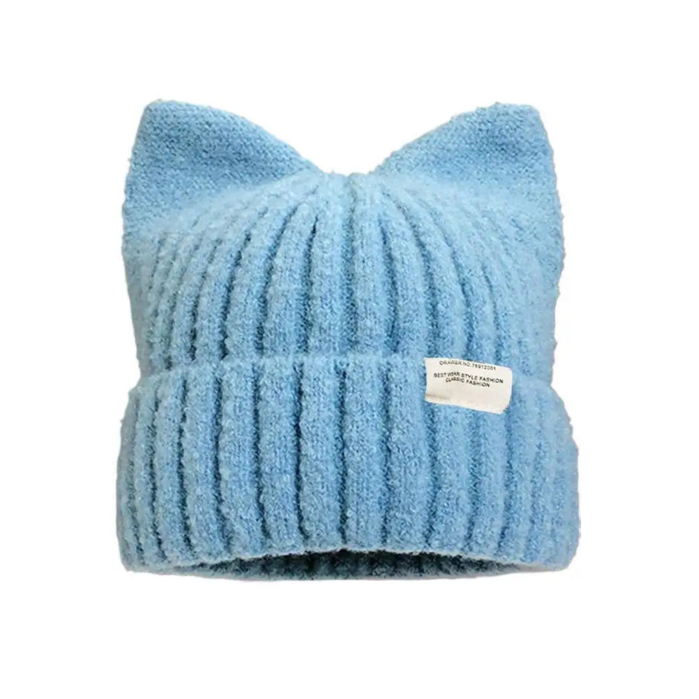 Cat Ear Knit Beanie Hat – Faux Fur Winter Cap for Women