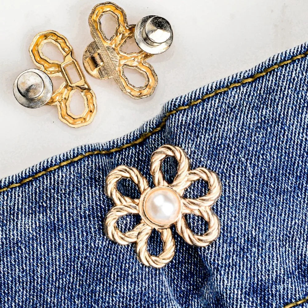 No-Sew Adjustable Waist Clip Button – Flower Buckle for Pants