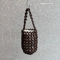 Retro Handmade Wooden Bead Woven Bucket Bag Creative Handbag Women Mini Hollow Bucket Bag Summer Wrist Bag Oasis Select A2