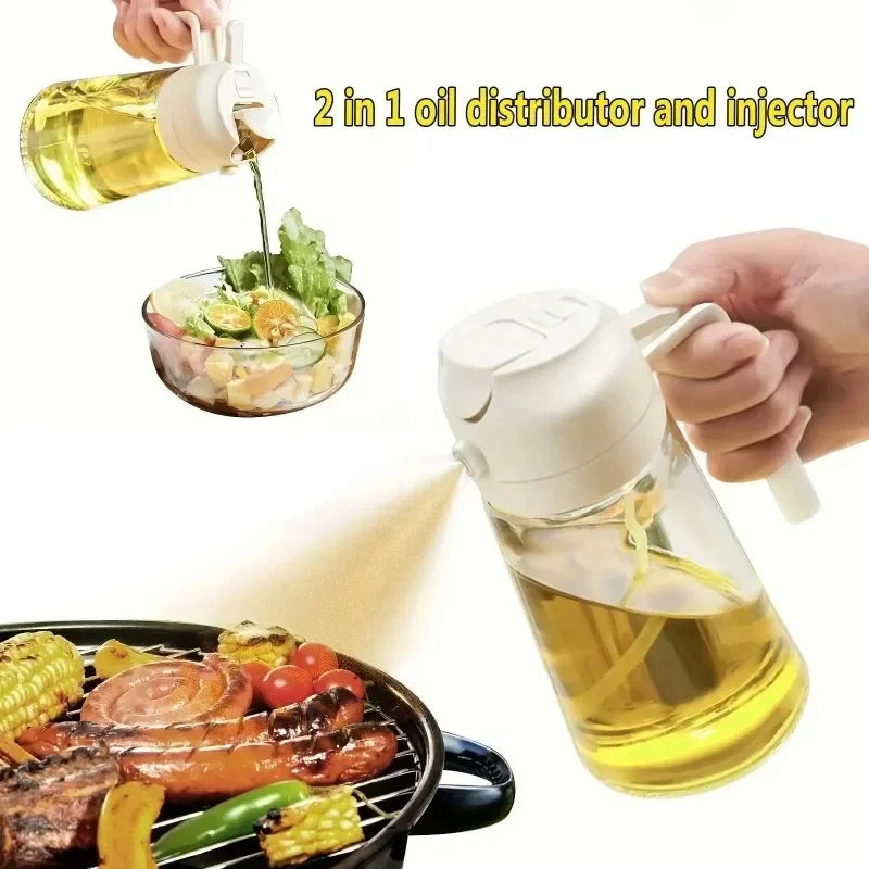 2in1 500ml Glass Spray Oil Sprayer Bottle Spray Oil Dispenser Oil Jar Cruet BBQ Kitchen Baking Roasting Picnic Kitchen Tool Oasis Select