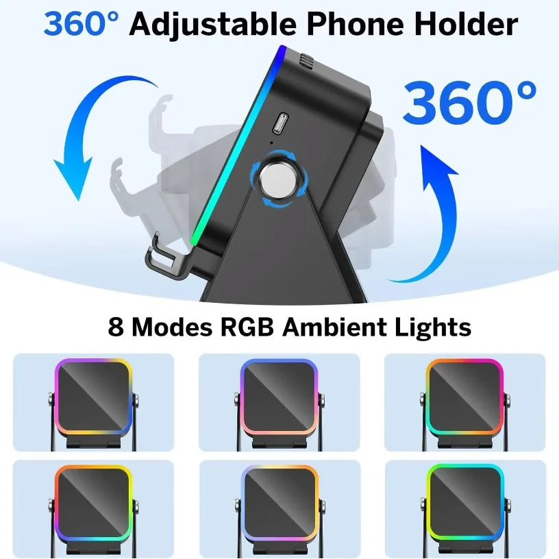 NEW 5 In 1 Auto-induction Wireless Induction Speaker Portable Bluetooth Phone Holder 8 Mode RGB Light Phone Stand Surround Sound Oasis Select