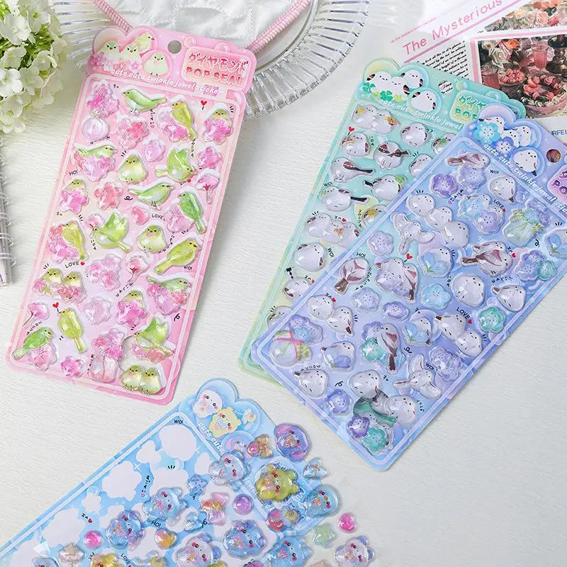4 Pcs/Set 3D Solid Relief Cute Chickadee Sticker Japanese Kawaii Animal Decal for Kids DIY Craft Scrapbook Oasis Select