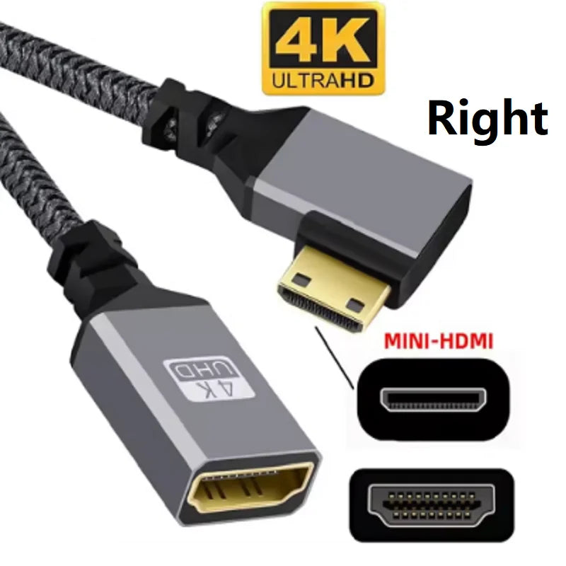  0.2m 4K 60Hz Mini HDMI to HDMI-Compatible Extension Cable 4k Mini HDMI left right Male To Female Extender Wire Cord For Camera Oasis Select Right