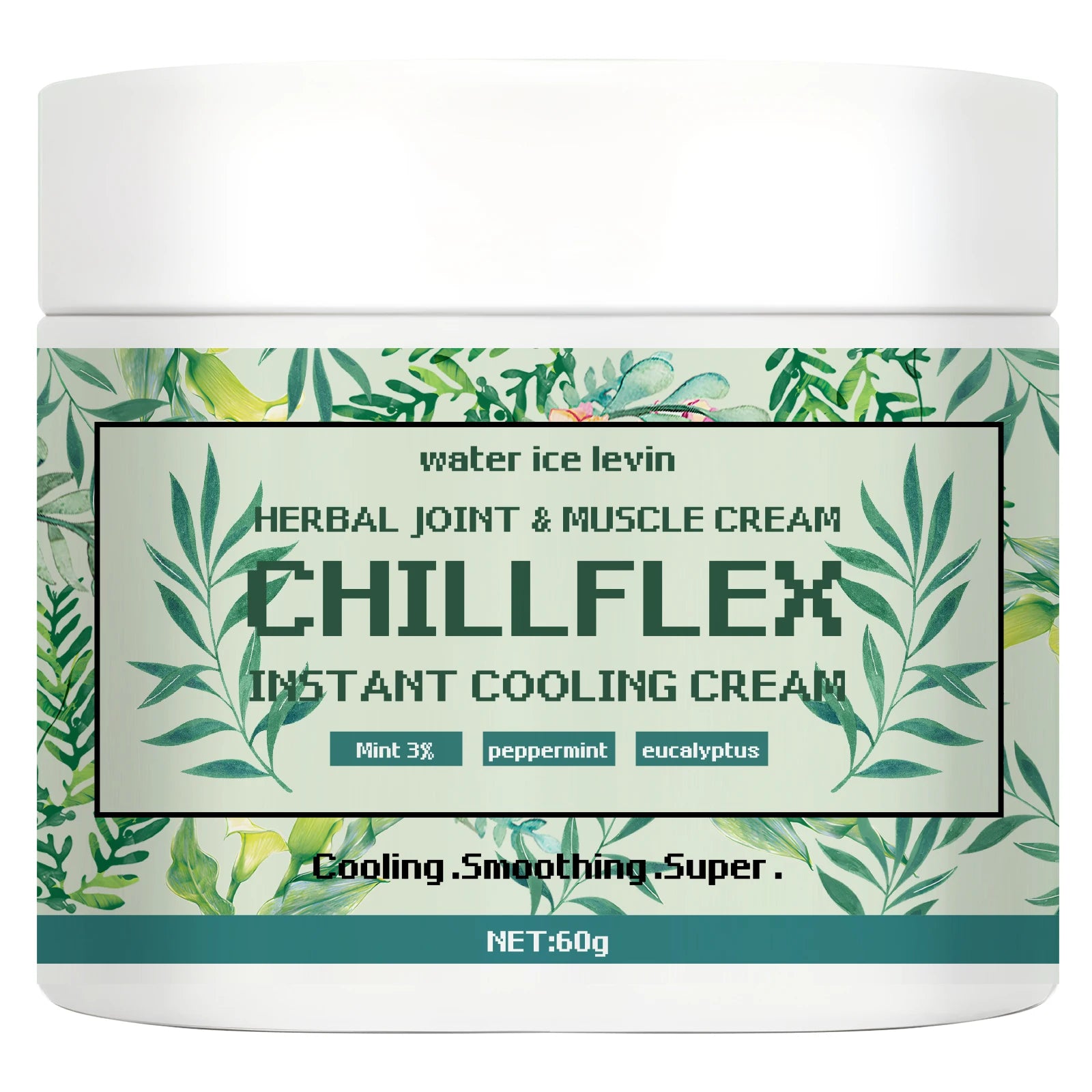 Water Ice Levin CHILLFLEH Cream: Instant Cooling Herbal Relief with Mint & Eucalyptus for Joints & Muscles. 60g. Oasis Select one 60g