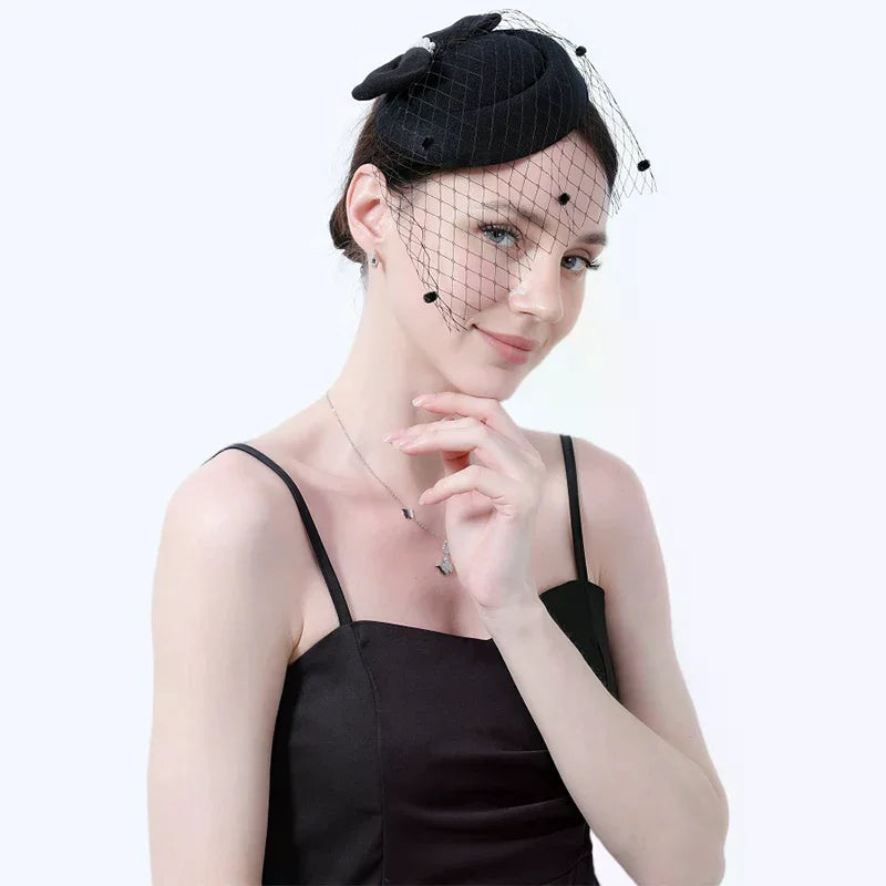 Black Mesh Pearl Bow Hair Clip – French Vintage Stewardess Hat Hair Clip Headdress Oasis Select