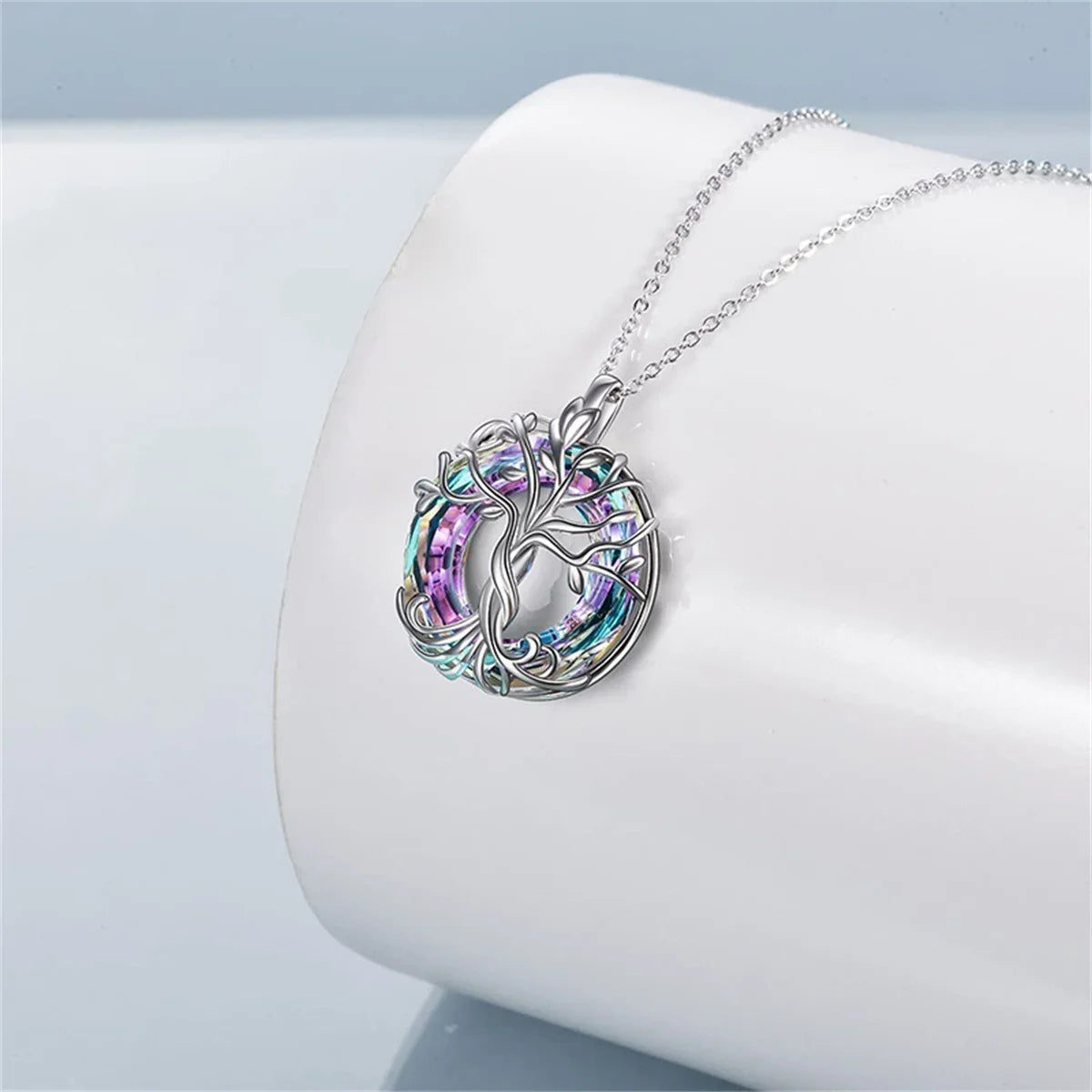 Exquisite Celtic Family Tree Necklace with Circle Crystal - Tree of Life Jewelry Gift for Women Girls Mom Birthday Oasis Select
