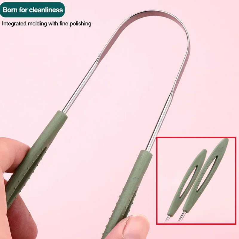 3 Colors Stainless Steel Tongue Scraper U-shaped Metal Fresh Breath Cleaning Coated Tongue Toothbrush Oral Hygiene Care Tools Oasis Select