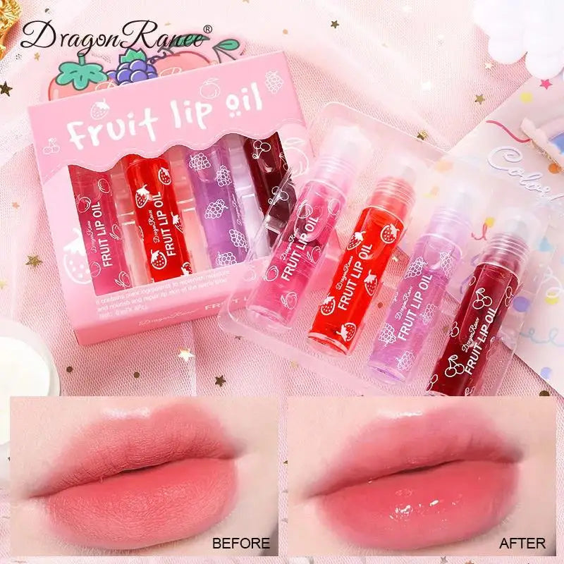 4 Pack Roller Ball Lip Oils Moisturizing Hydration Transparent Balm Nourishing Care Prevent Dry Lips Health Oasis Select