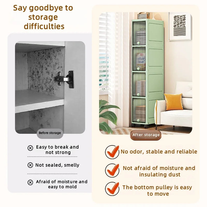 Slim Seam Cabinet Space-Saving Bookcase with Door Stackable Multi-Layer Rack Portable Movable Living Room Display Shelf Oasis Select