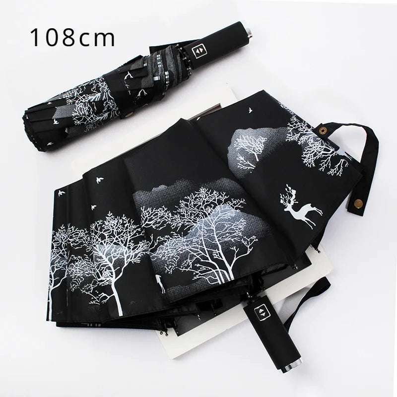 Automatic Double Sunny Umbrella Large Sunshade Sunblock Folding Retro Oil Painting Umbrella Oasis Select 108cm 8