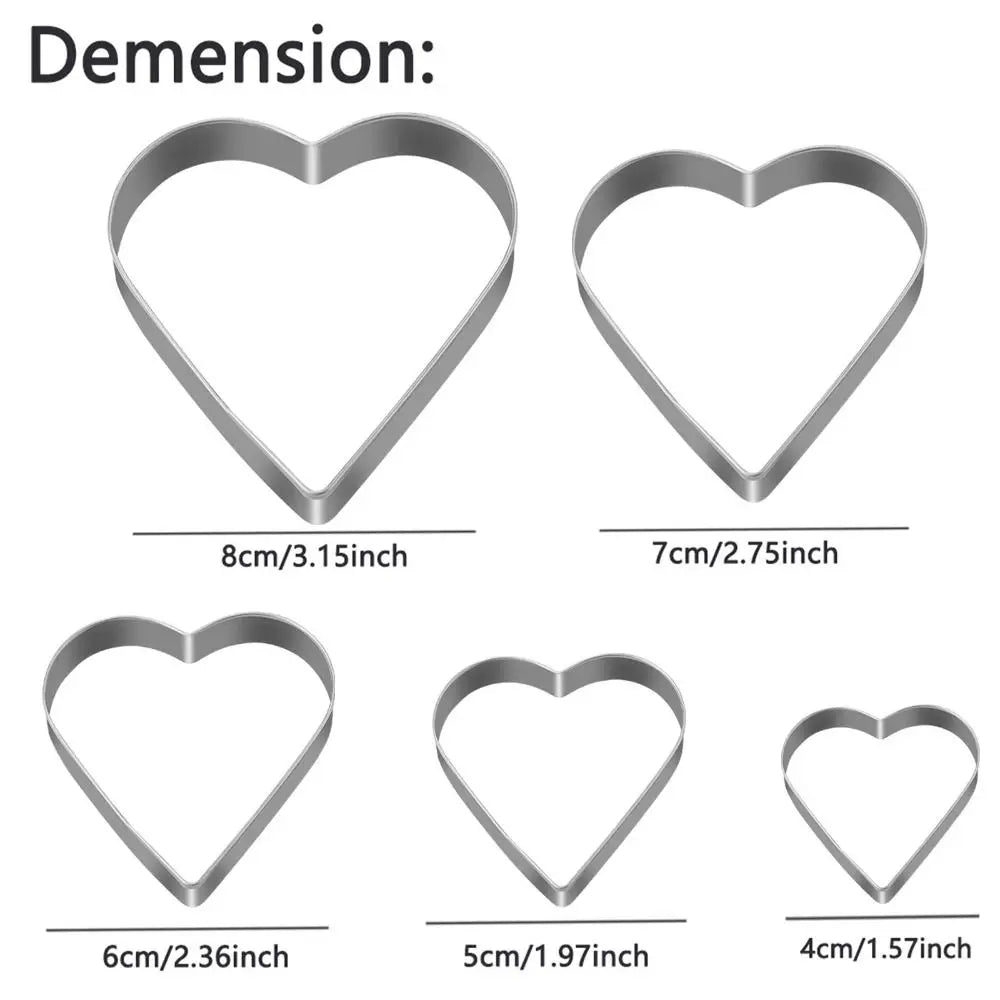 5Pcs Stainless Steel Heart Cookie Cutter Set Multiple Sizes Rust-Resistant Heart Shaped Cookie Cutters Heart Shaped Baking Tools Oasis Select