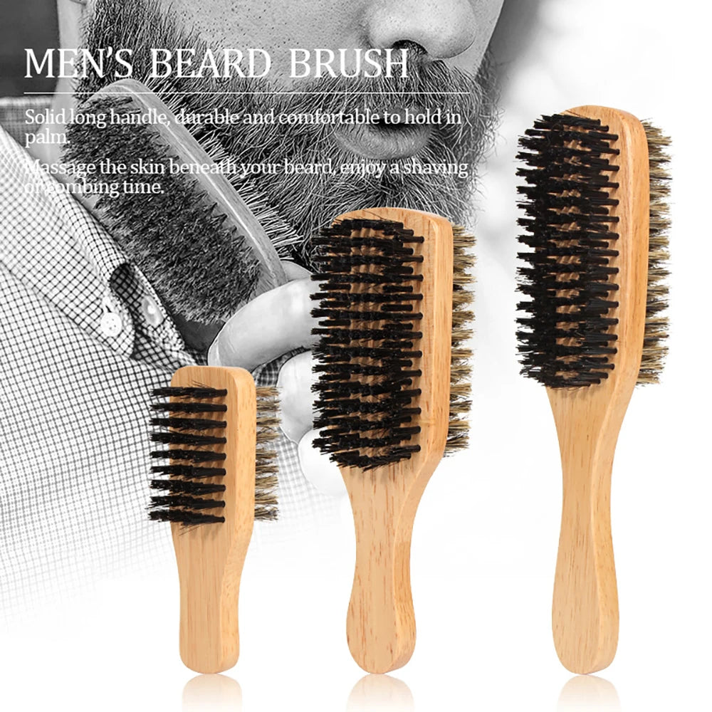 1PC Men Boar Bristle Hair Brush S/M/L Natural Wooden Wave Brush for Male Beard Hairbrush Dual-purpose Double-sided Beard Brush Oasis Select