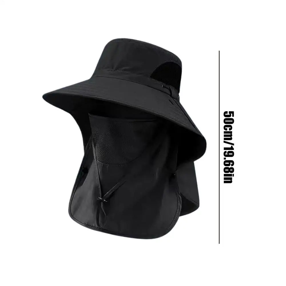 1PC Summer Sun Hats UV Protection Outdoor Hunting Fishing Cap For Men Women Hiking Camping Visor Bucket Hat Neck Flap Fisherman Oasis Select Black