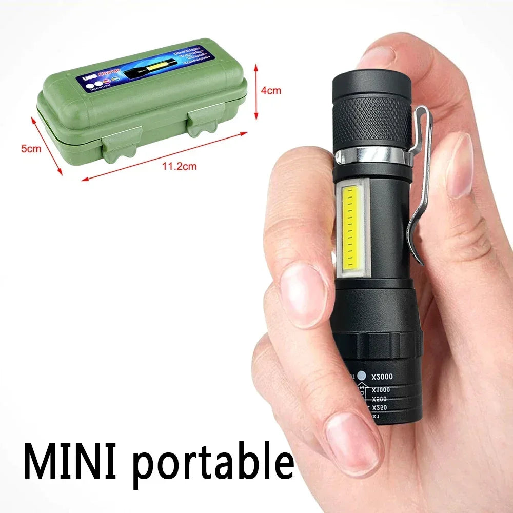 Portable LED Flashlight XPE COB Light Rechargeable Flashlight Built-in Battery Zoom Flashlight 3 Mode Anti-slip And Water Oasis Select
