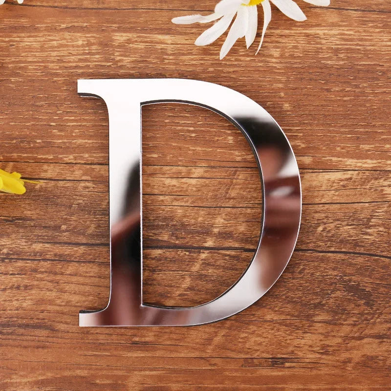 Silver Letter Acrylic 3D Mirror Wall Sticker Home Decor Alphabet Poster For Birthday Party Wedding Diy Wallpaper Peel & Stick Oasis Select D Silver