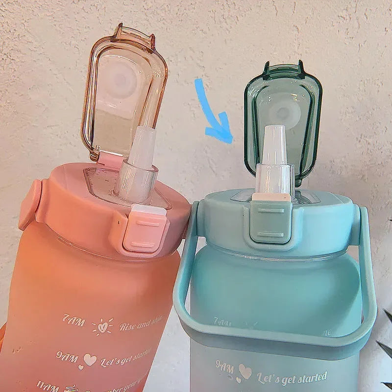 2 Liter Water Bottle with Straw Female Girls Large Portable Travel Bottles Sports Fitness Cup Summer Cold Water with Time Scale Oasis Select