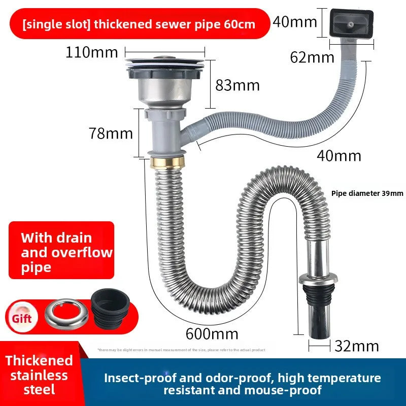 Kitchen Sink Drain Pipe Anti Rat Bite Stainless Steel Sink Strainer Deodorant Wash Basin Sewer Drainer Bathroom Accessories Oasis Select 3