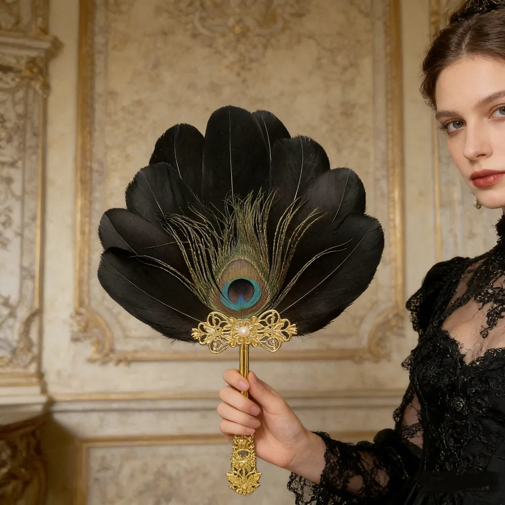Feather Crafts Feather Fan Cosplay Props Dance Performance Decorative Craft Fan Antique Hanfu Handheld Cheongsam Dance Props Oasis Select