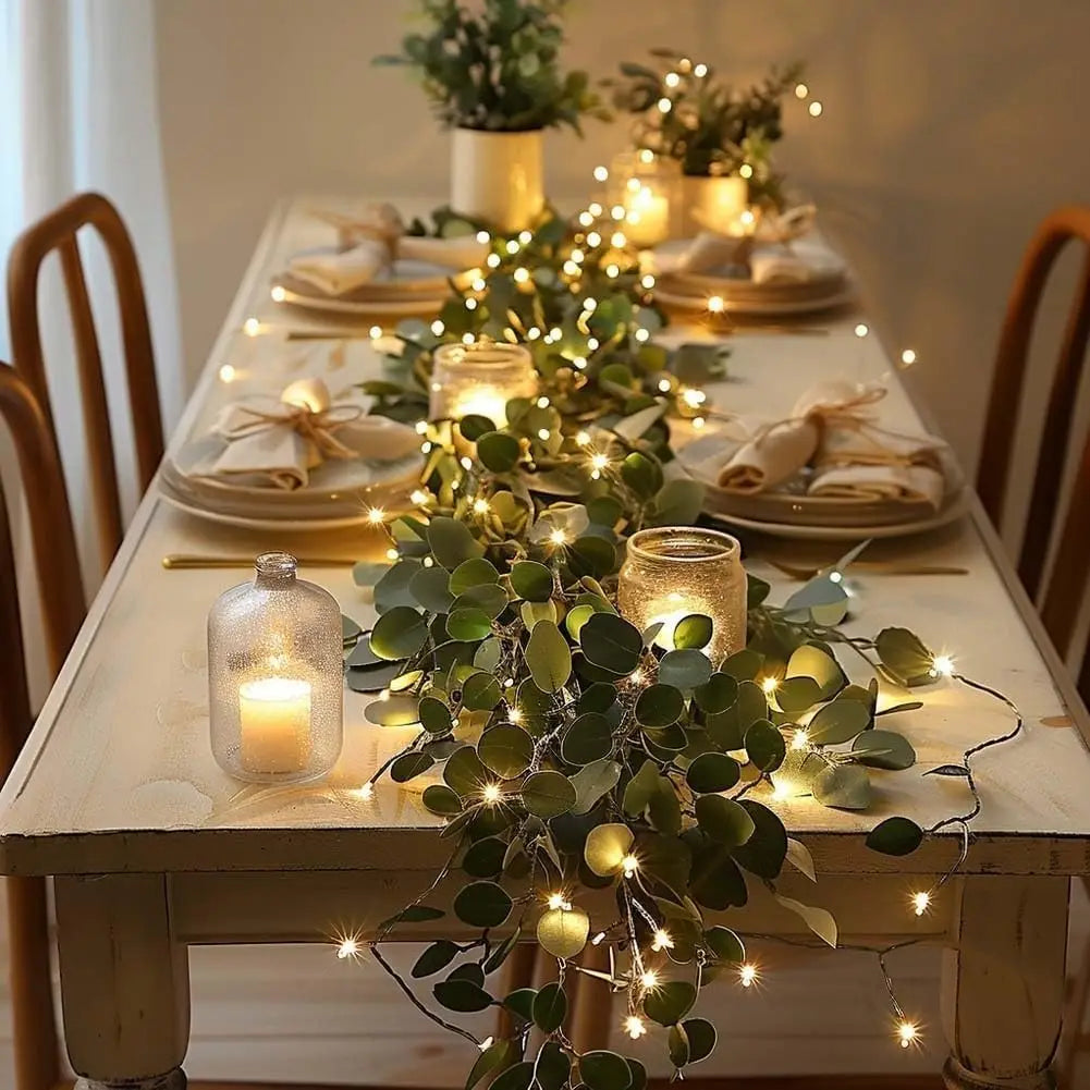 LED Eucalyptus Garland | Battery Fairy Light Vine – Fireplace Decor