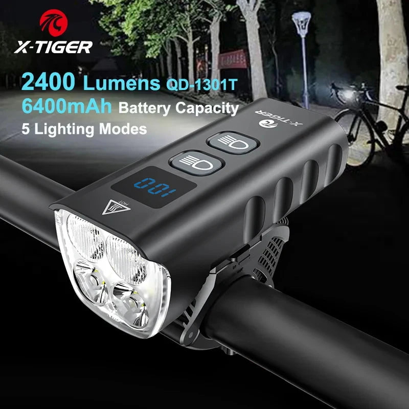 X-TIGER Bike Light Set Powerful USB Rechargeable Bright 10000mAh Bicycle Front Lights IPX5 Waterproof Front Lamp Cycling Oasis Select QD-1301