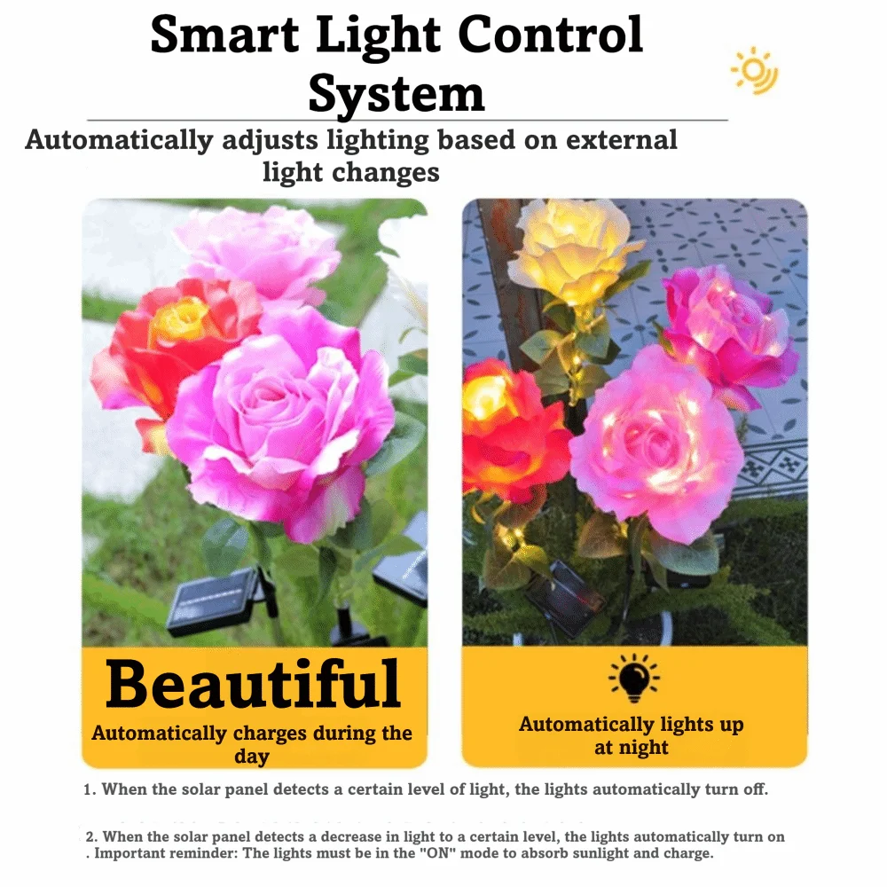 Solar Rose Garden Stake Light | 8 Modes, IP65, 80cm Tall