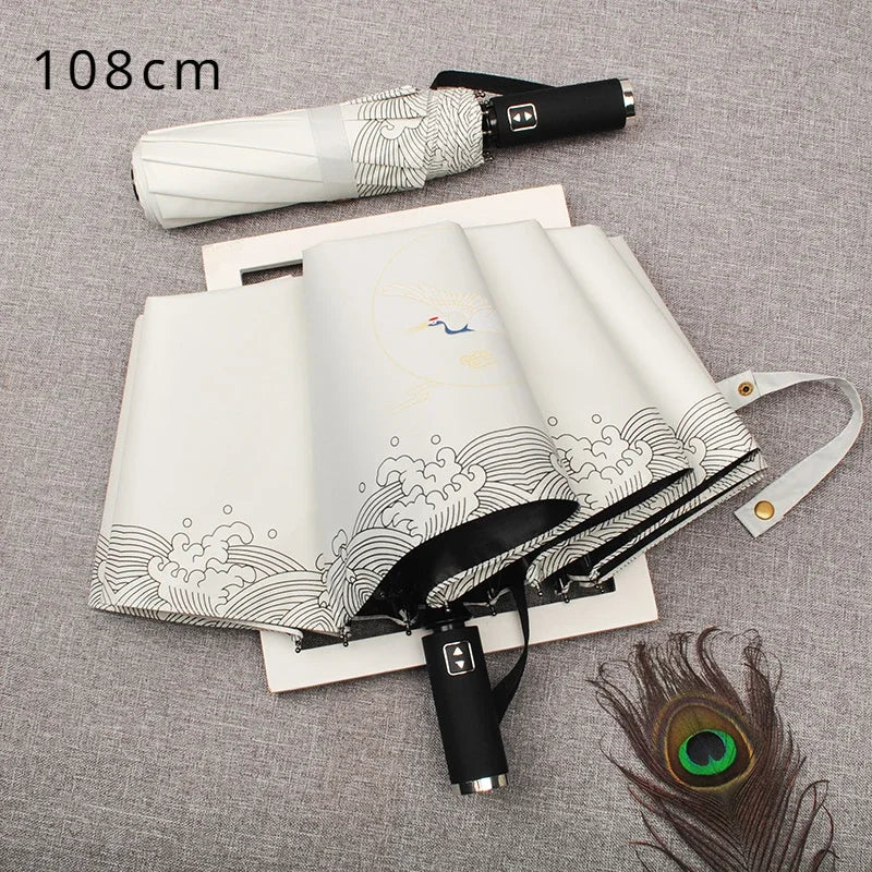 Automatic Double Sunny Umbrella Large Sunshade Sunblock Folding Retro Oil Painting Umbrella Oasis Select 108cm 2